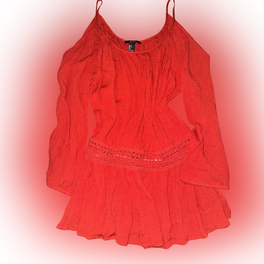 Forever 21 Burnt Orange/ Burgundy Cold Shoulder Peasant Shirt Size Large NWOT